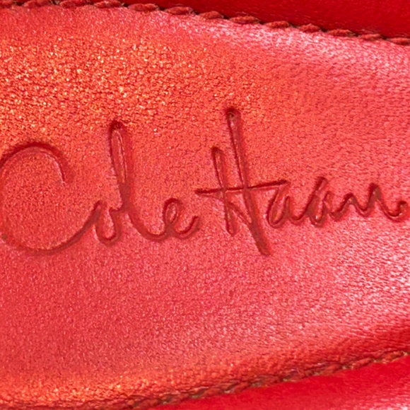 Cole Haan Wedge Sandal with Buckle. Red and Brown Thong. Size 9 B - Picture 2 of 9